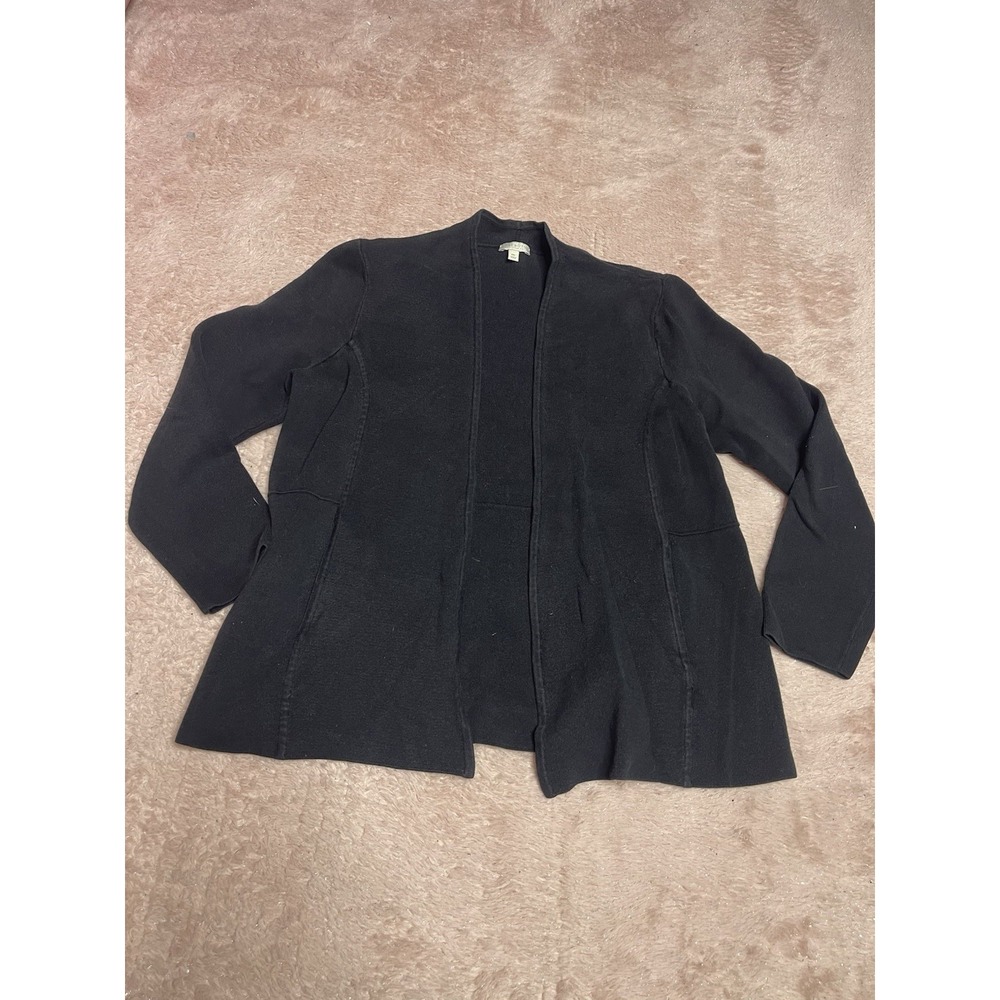 TALBOTS Black Open Front Shawl Collar Long Sleeve Cardigan Blazer Size MP Bin11